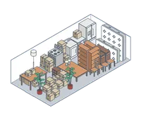 10x20 storage unit with furniture from several rooms